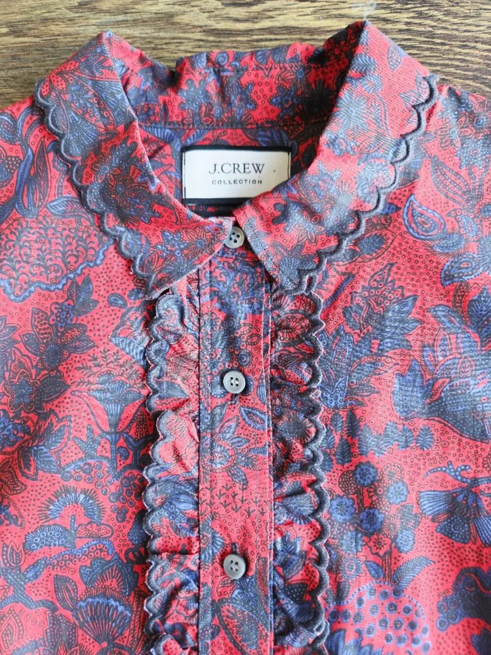 NWoT J.Crew Collection Scallop-Ruffle Perfect Shirt Ratti Poinsettia Paisley